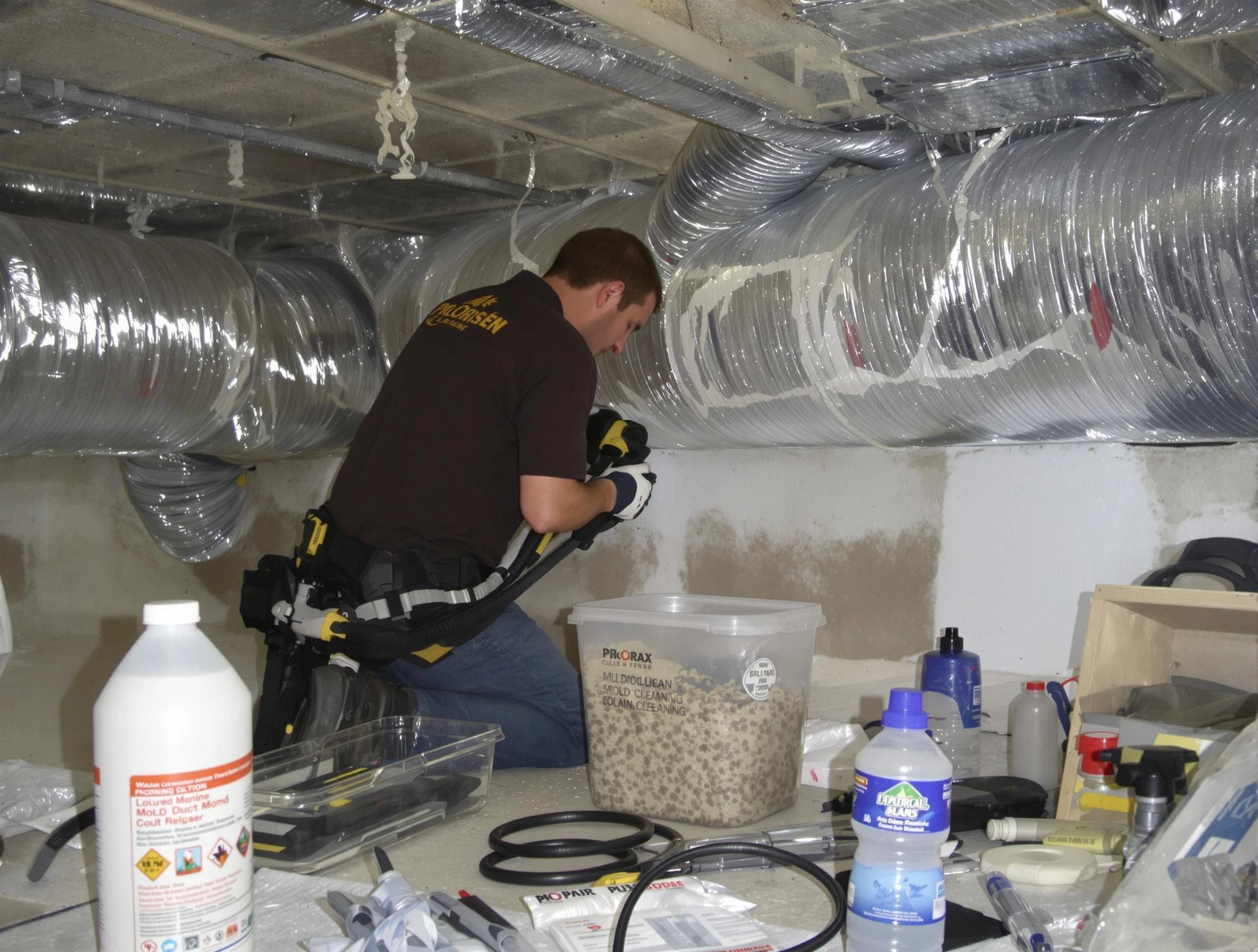 Woburn Air Duct Cleaning specialist performing professional mold removal from air ducts in Woburn