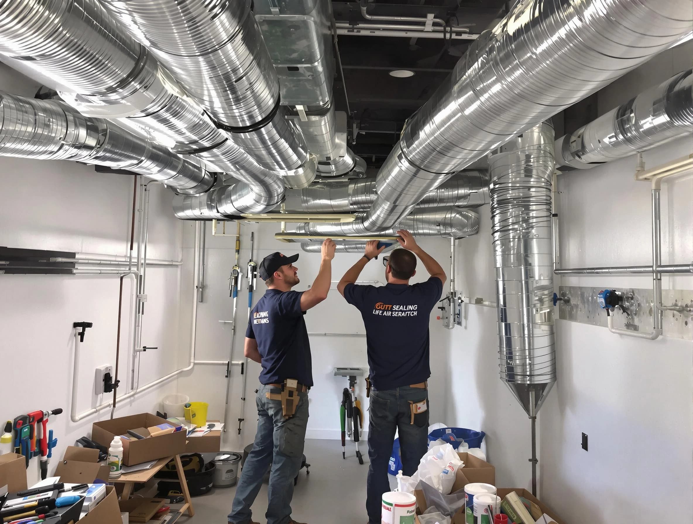 Woburn Air Duct Cleaning technician applying professional duct sealing solutions in Woburn