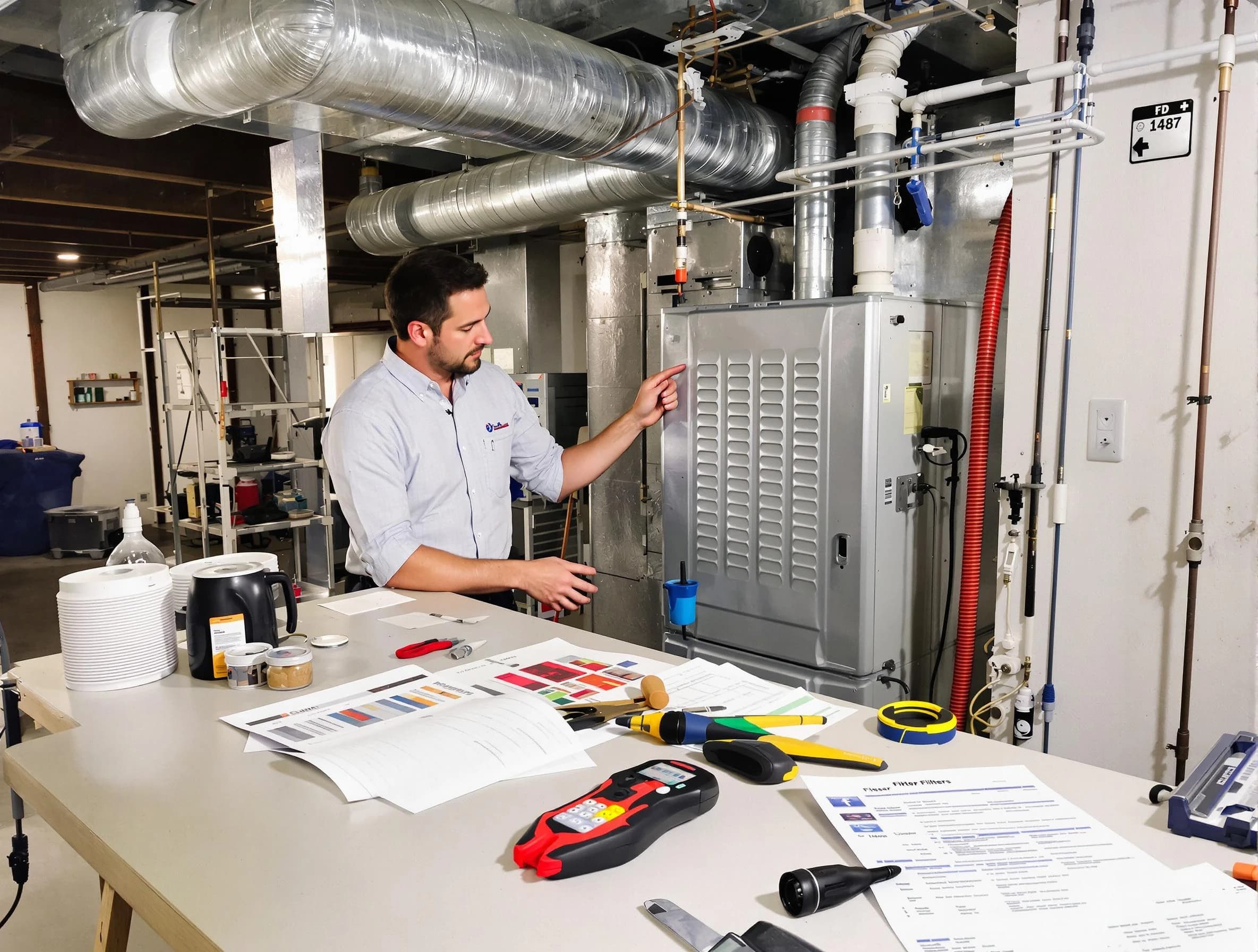 Woburn Air Duct Cleaning inspector conducting detailed filter system evaluation using professional diagnostic tools in Woburn