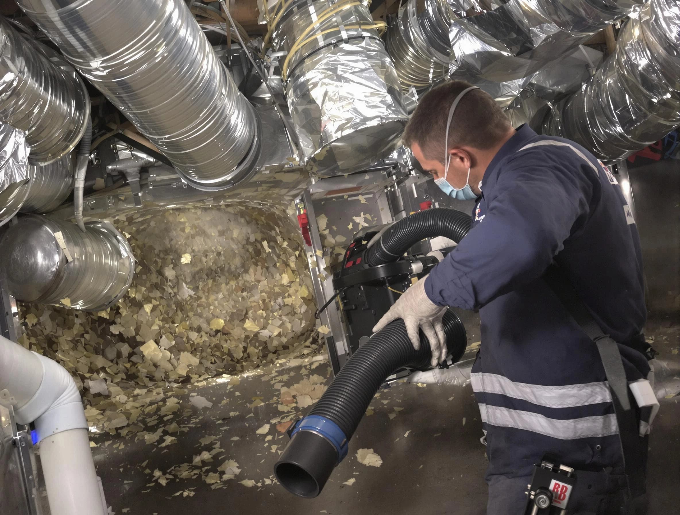Woburn Air Duct Cleaning specialist operating negative pressure cleaning equipment for thorough duct maintenance in Woburn