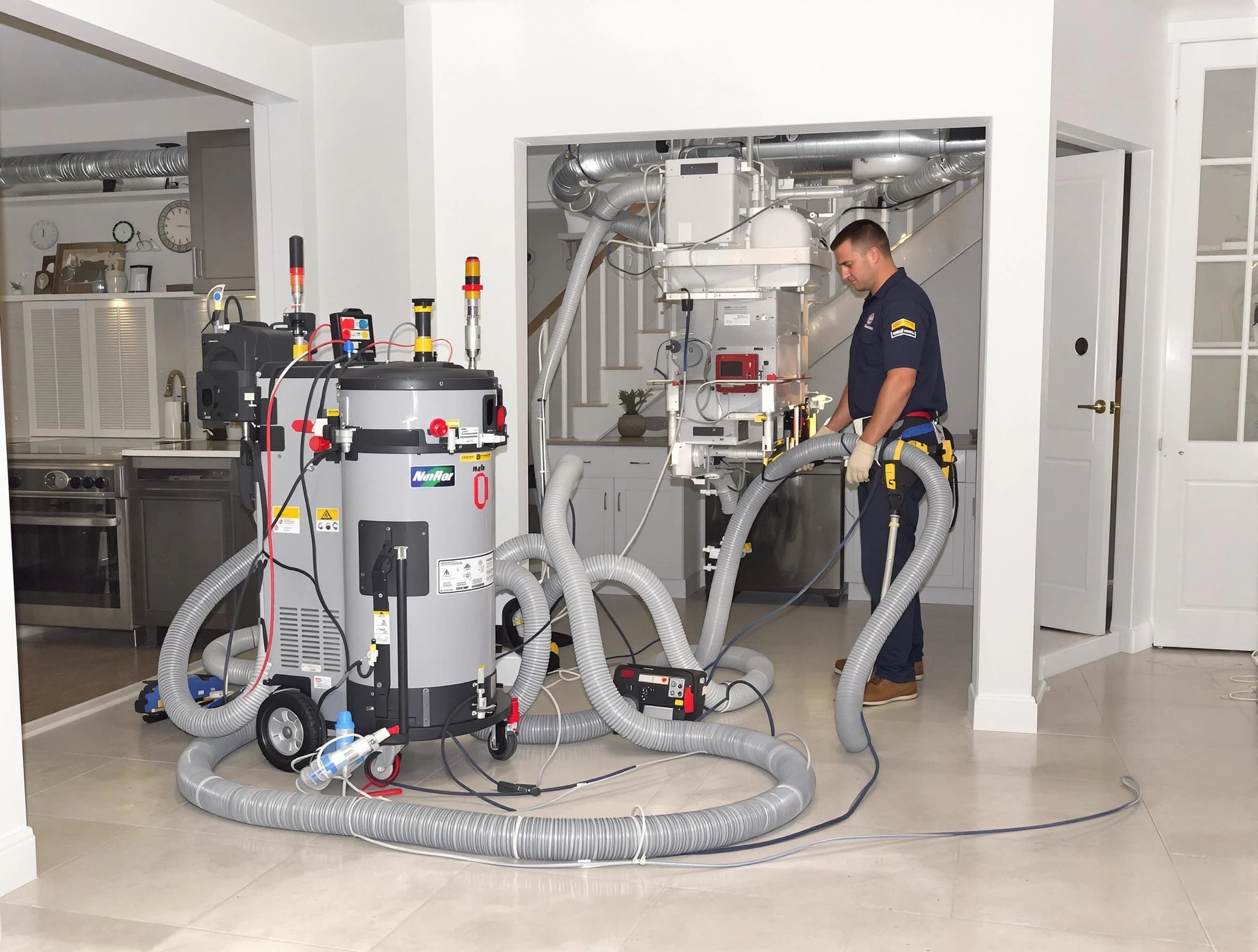 Woburn Air Duct Cleaning technician operating negative pressure cleaning equipment for thorough duct maintenance in Woburn