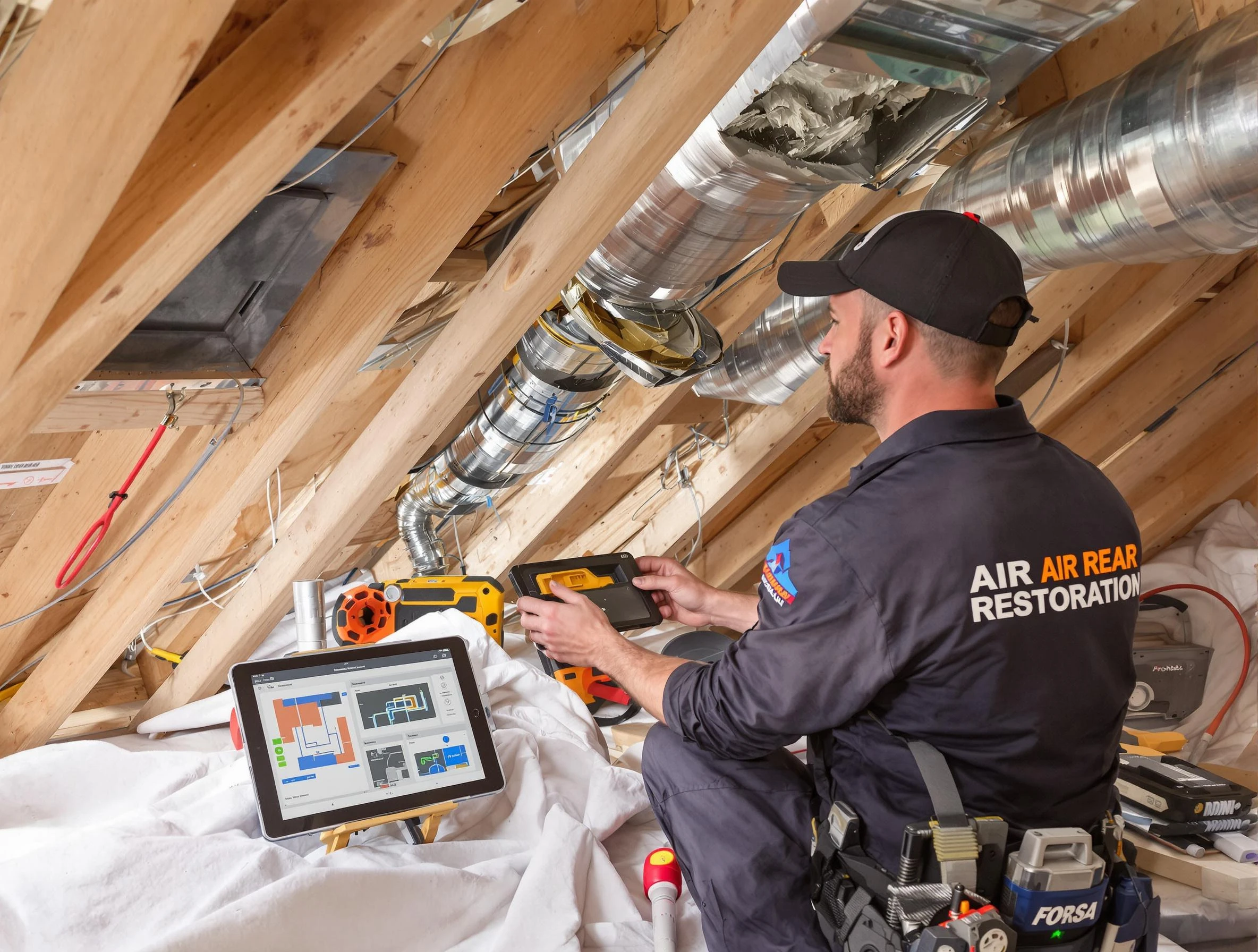 Woburn Air Duct Cleaning technician performing precise duct repair work in Woburn