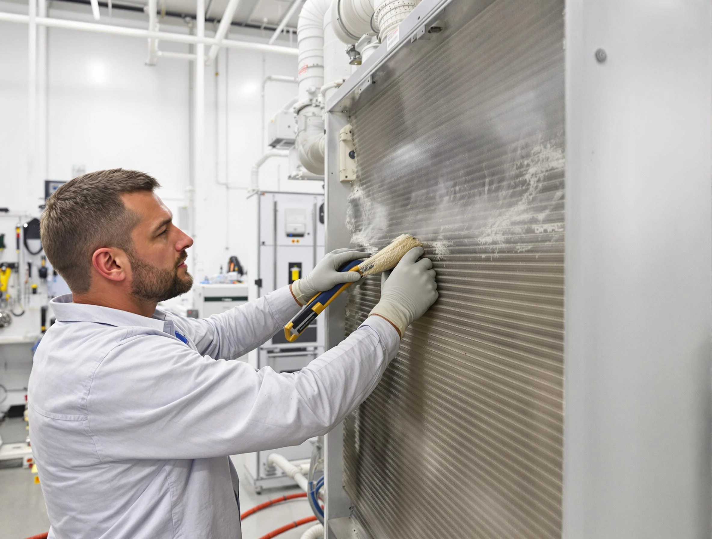 Woburn Air Duct Cleaning technician performing precision commercial coil cleaning at a Woburn business