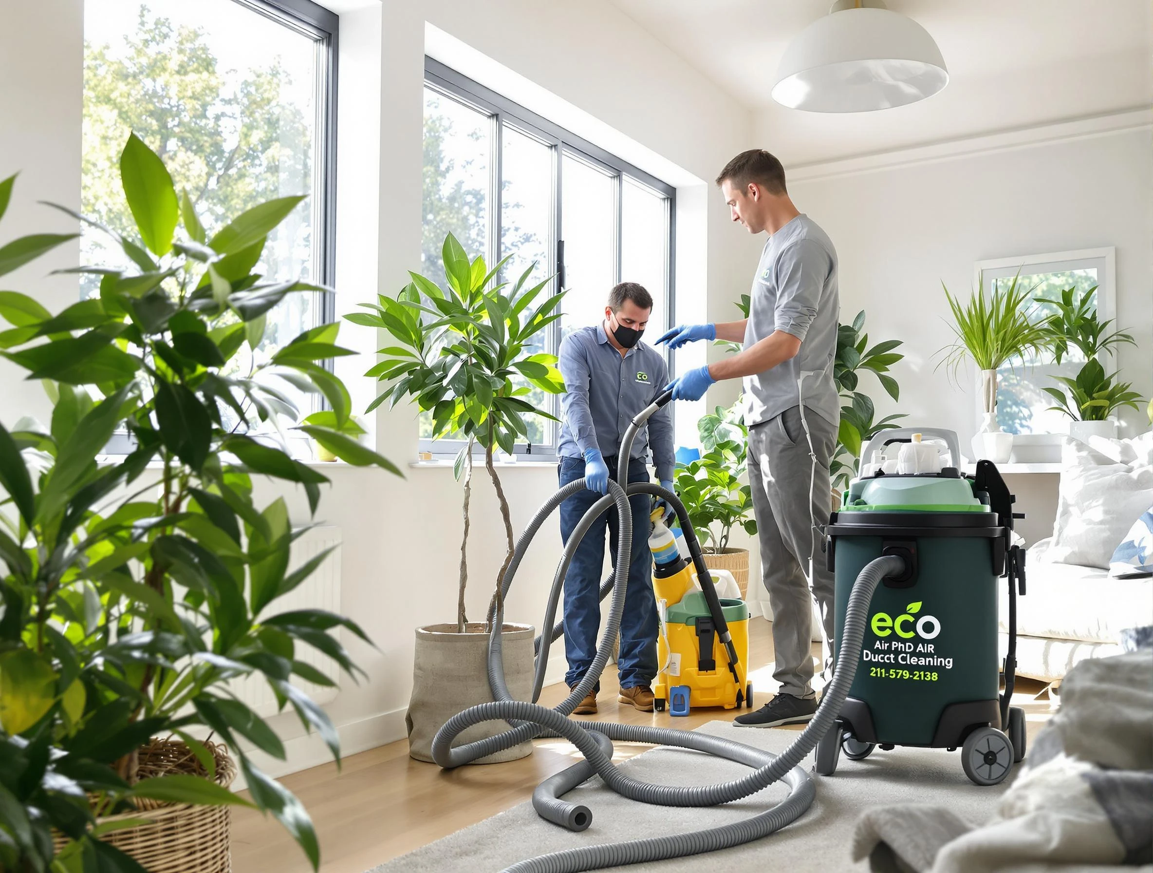 Woburn Air Duct Cleaning technician performing eco-friendly duct cleaning using sustainable methods in Woburn
